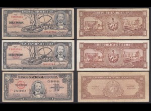 Kuba - Cuba - 3 Stück á 10 Pesos 1956,1958,1960 F/VF (3/4) (25812