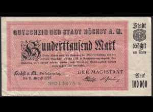Höchst 100 tausend Mark Gutschein 1923 Notgeld F (4) (13825