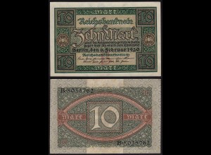Reichsbanknote - 10 Mark 1920 Ro.63a, Pick 67 Udr B - Serie B aUNC (1-) (23402