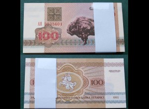 Weißrussland - Belarus 100 Rubel 1992 UNC Pick Nr. 8 - BUNDLE á 100 Stück Bison