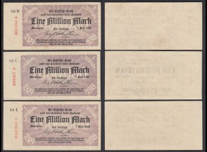 Baden Länderbanknoten 3 Stück á 1 Million Mark Lit: B,C,E Ro.PS912a (26112