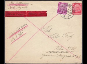 Deutsches Reich 1937 Eilboten Brief Leipzig N14 nach Köln Mif Hindenburg (26263