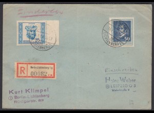 DDR 1952 R-Brief Berlin-Lichtenberg - Leipzig mit Mi. 310 + 314 (26283
