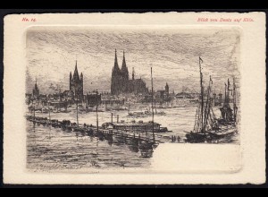 AK Kunstdruck Deutz Blick auf Köln sig.B.Mannfeld 1898 Büttenpapier (17101
