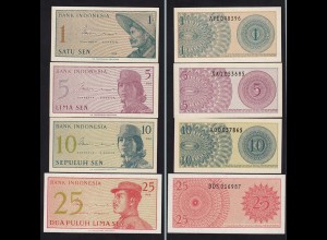 Indonesien - Indonesia 4 Stück Banknoten 1 - 25 SEN 1964 UNC (15281