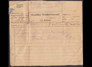 Deutscher Reichstelegraph Telegramm 1927 Amt Kassel (26250