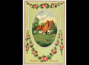 AK 1908 Glückwunsch Fröhliche Pfingsten Blumen Ramen-Prägedruck (2796
