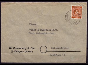 EVINGSEN üben ALTENA 1947 Bedarfsbrief EF 24 Pfg.Mi.925 n.Gelsenkirchen (6913