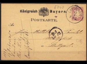 Bayern 1883 Ganzsache 5 Pfg. Landau nach Stuttgart (6916
