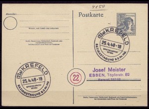 Krefeld SST 1948 Bezirkstagung Briefmarken Schau auf Ganzsache (6941