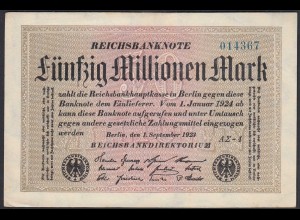 Reichsbanknote - 50 Millionen Mark 1923 Ro 108f XF/VF (2/3) FZ A Sigma AΣ-4 