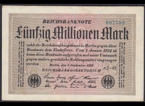 Reichsbanknote - 50 Millionen Mark 1923 Ro 108f VF (3) FZ A Sigma AΣ-63 (27226
