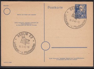 DDR P36a ENGELS 12 Pfg. Ganzsache SST BERLIN Hunde Leistungsschau 1949 (27204