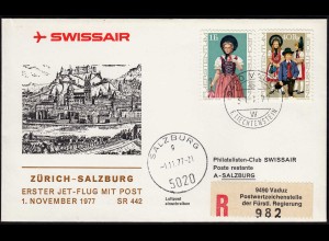 Liechtenstein Swissair Erstflug 1977 Zürich-Salzburg SR 442 (23285