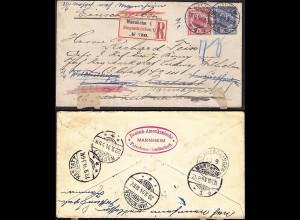 DR 1894 R-Brief m.47/48 Mannheim-Rastatt-Immendingen-Donaueschingen-Rastatt-Mh.
