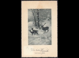 AK Wünsche zum neuen Jahr Winter Hirsche Jagd 1929 (65219
