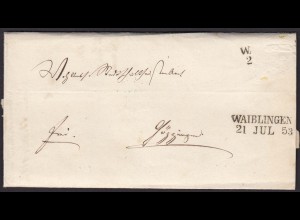 Württemberg 1847 Brief WAIBLINGEN L2 nach GÖPPINGEN mit Inhalt (15997