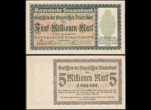 Bayern - 5 Millionen Mark Banknote Staatsbank Notgeld 1-8-1923 aUNC (1-) (13175
