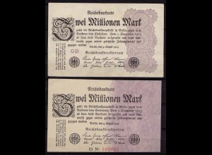 Germany - 2 pieces á 2 Million Mark 1923 with and without Number Pick 100 (cb159