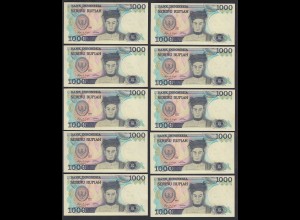Indonesien - Indonesia - 10 Stück á 1000 Rupiah 1987 Pick 124 UNC (1) (89200