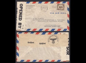 USA 1940 Doppelzensur P.C.66 + Oberkommando Wehrmacht nach Dortmund (28728