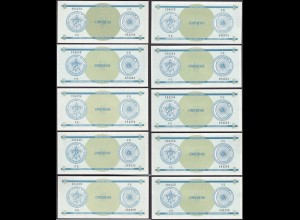 Kuba - Cuba 10 Stück á 5 Peso Foreign Exchange Certificates 1985 Pick FX13 UNC
