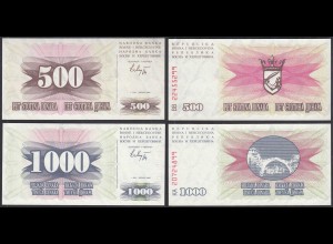 Bosnien Herzegowina - 500 + 1000 Dinara 1992 Pick 14a + 15a UNC (1) (28913