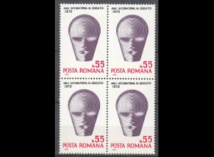Rumänien-Romania 1970 Mi. 2874 ** MNH UNESCO Year of Education Block of 4 (65384