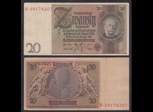 Deutschland - Germany 20 Reichsmark 1929 Ro 174a Pick 181 VF (3) Udr M - Serie F