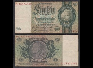 50 Reichsmark 1933 D. Reich Ro 175b Pick 182 VF- (3-) Udr K - Serie D (29240