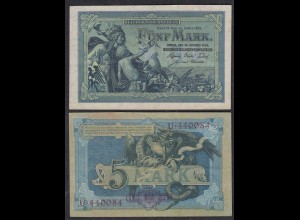 Reichsbanknote 5 Mark 1904 Ro 22a Pick 8 XF (2) 6-stellig Serie U (29276