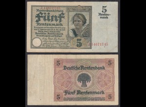 Rentenbankschein 5 Rentenmark 1926 Ro 164b Pick 169 F (4) Serie J (29399