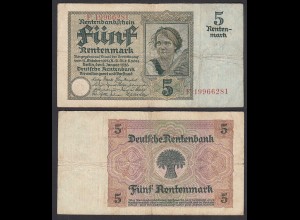 Rentenbankschein 5 Rentenmark 1926 Ro 164b Pick 169 F (4) Serie E (29401