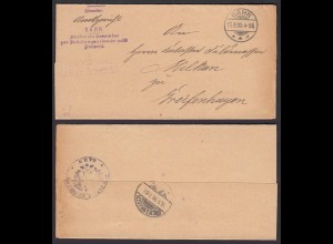 Frei lt. Avers 1899 BAHN/Pommern Zustellungsurkunde nach Greifenhagen (29865