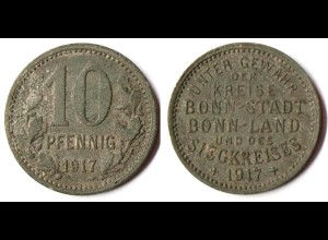 BONN Siegkreis 10 Pfennid 1917 Notgeld Zink Funck 52.2 (R927
