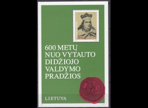 Litauen - Lithuania Mi 521 Block 3 ** MNH 1993 M-Dheet Grand Duke (65528