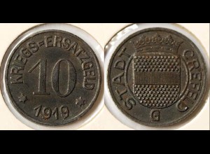 Crefeld (Krefeld) 10 Pfennig 1918 Kriegsgeld Notgeld Eisen Funk 84.9A (n753