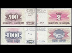 Bosnien-Herzegowina 500 +1000 Dinara 2 Banknoten 1992 UNC (30147