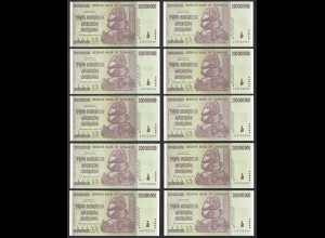 Simbabwe - Zimbabwe 10 Stück á 200 Millionen Dollars 2008 Pick 81 UNC (1) (30489