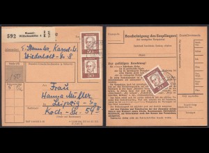 BRD Bundesrepublik 1962 Mi.356y 50 Pfg. Goethe Mef Frankatur auf Paketk. (30456