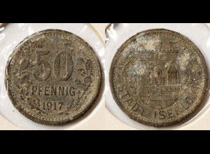 Notgeld Iserlohn 50 Pfennig 1917 Zink ⌀22,7 cm Funck 228,4 (n839