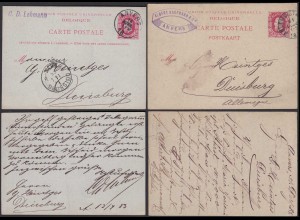 BELGIEN ANVERS 1883 + 1885 2 Postkarten Ganzsachen nach Duisburg (30626