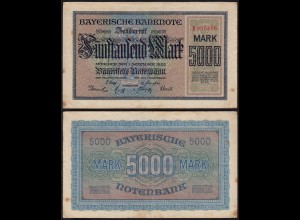 Bayern - 5000 Mark Banknote Staatsbank Notgeld 1-12-1922 gebraucht (14726