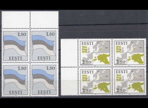 Estland - Estonia 1991 Mi. 174-75 postfr. ** MNH 4er Blocks Nationale Symbole