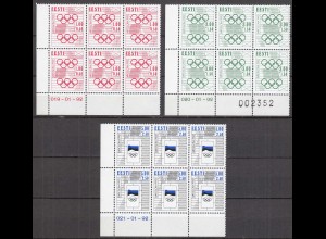 Estland - Estonia 1992 Mi.180-82 postfr ** MNH ER 6er Blocks Olympiade Barcelona