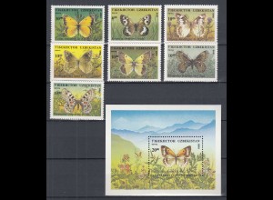 USBEKISTAN - UZBEKISTAN 1995 Mi.85-91 + Block 9 Schmetterlinge ** MNH (31266