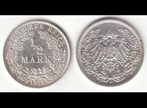 1/2 Mark Kaiserreich EMPIRE 1914 A Silber Jäger 16 (31418