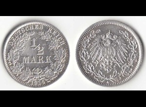 1/2 Mark Kaiserreich EMPIRE 1914 A Silber Jäger 16 (31420