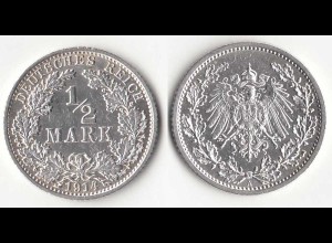 1/2 Mark Kaiserreich EMPIRE 1914 A Silber Jäger 16 (31425