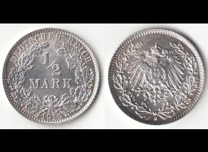 1/2 Mark Kaiserreich EMPIRE 1915 D Silber Jäger 16 (31430